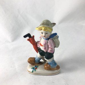 Vintage Occupied Japan Porcelain Figurine Boy  With Umbrella